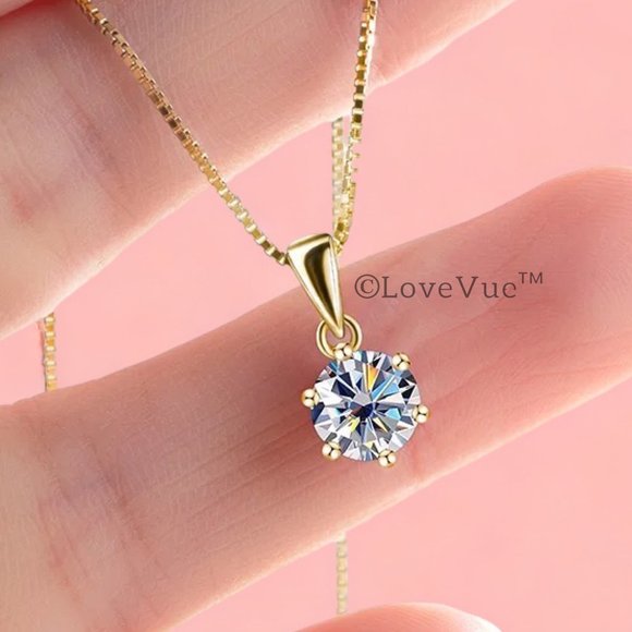 Certified 1ct. t.w. Diamond Moissanite Solitaire Gold Necklace - Picture 4 of 14